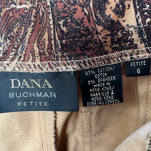 Dana Buchman vintage paisley leaf cotton twill 5 pocket pants brown Size 6P - Picture 3 of 8